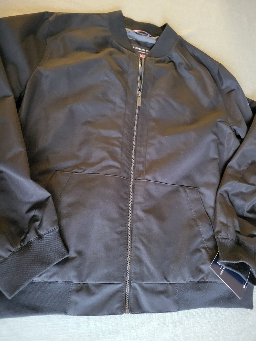 London Fog Black Bomber Jacket with Front Zip